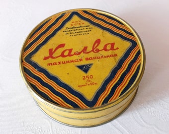 Soviet Tin Box - USSR Vintage Sweets halva Tin Box - Soviet tin food container - for kitchen
