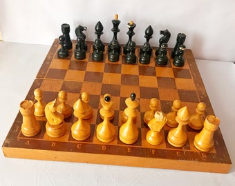 Soviet chess set -  wooden USSR chess - vintage chess 1970 full set - Ukraine vintage old chess