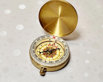 Vintage Brass Pocket Compass, Nautical Marine Navigation, Steampunk Travel Token
