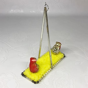 Vintage Glass Christmas Ornament USSR Bears on Swing, 1970s