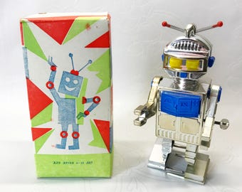 Vintage plastic Robot Wind-up in box - Working winding mechanical