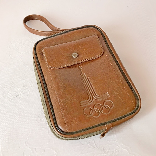 Soviet vintage Mens Handy Bag - USSR Soviet men's purse -  Vintage Retro men's Handbag - 1980 Moscow Olympic Games Symbol