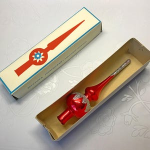 Vintage Glass Christmas Tree Topper: USSR Ornament in Box