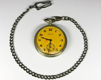 Vintage Molniya Pocket Watch – Tale of the Urals, USSR Mechanical Watch with Chain & Box