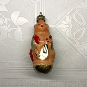 Vintage Glass Christmas Ornament: USSR Bear with Guitar, 1950s