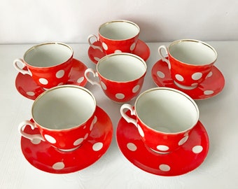 Soviet vintage polka dots ceramic cup and saucer porcelain