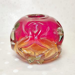 Vintage Hand-Blown Art Glass Vase, Ruby Amber Sommerso Bowl, Mid-Century Modern Decor