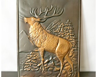 Soviet Copper Picture - Deer - Vintage Copper metal stamped Picture