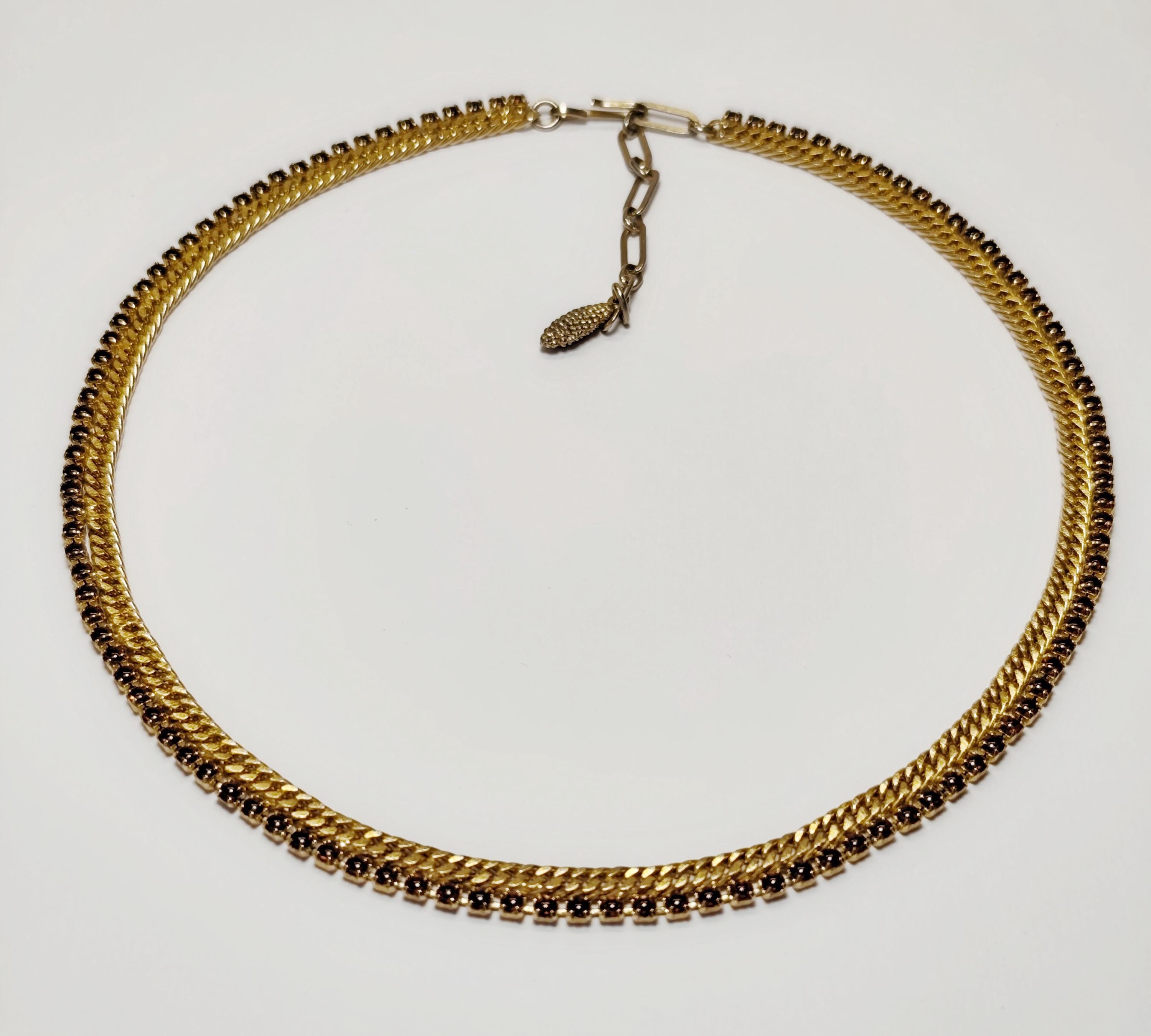 Vintage Czech Garnet Choker Necklace, Gold Tone Chain, Bohemian Glass…