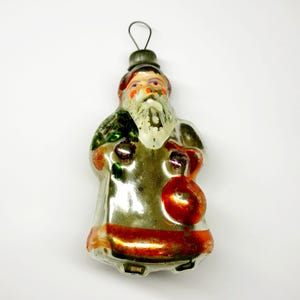 Vintage Glass Christmas Ornament Santa Claus Ded Moroz - USSR 1960s