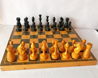 Soviet chess set -  wooden USSR chess - vintage chess 1970 full set - Ukraine vintage old chess