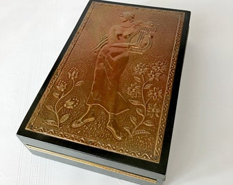 Soviet vintage wooden copper jewelry box USSR
