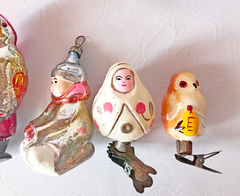 Restored soviet vintage glass Christmas tree Ornaments.
Made in USSR 1970s. Were in use.
The restoration is of very high quality.