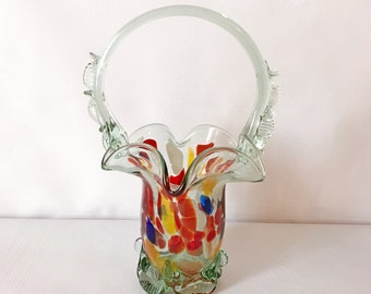 Vintage glass vase Basket - USSR