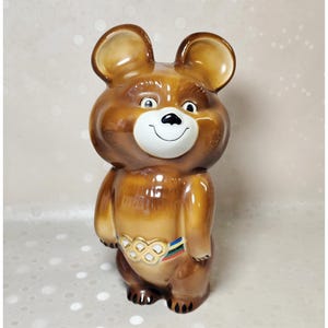 OS 1980 Björn Porslinsfigur 8,2", Vintage OS-maskot Mishka Keramikstaty, Retro Sport Memorabilia, Samlarbjörn Gåva