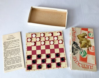 Soviet travel checkers set for kids USSR mini  checkers soviet sport souvenir - Vintage Pocket  travel game - compact  checkers