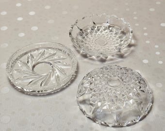 Vintage Pressed Glass Vanity Set: Trinket Box and Ring Dish Coaster