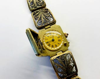 vintage Chaika Women’s Wrist watch – Gold Plated AU filigree -