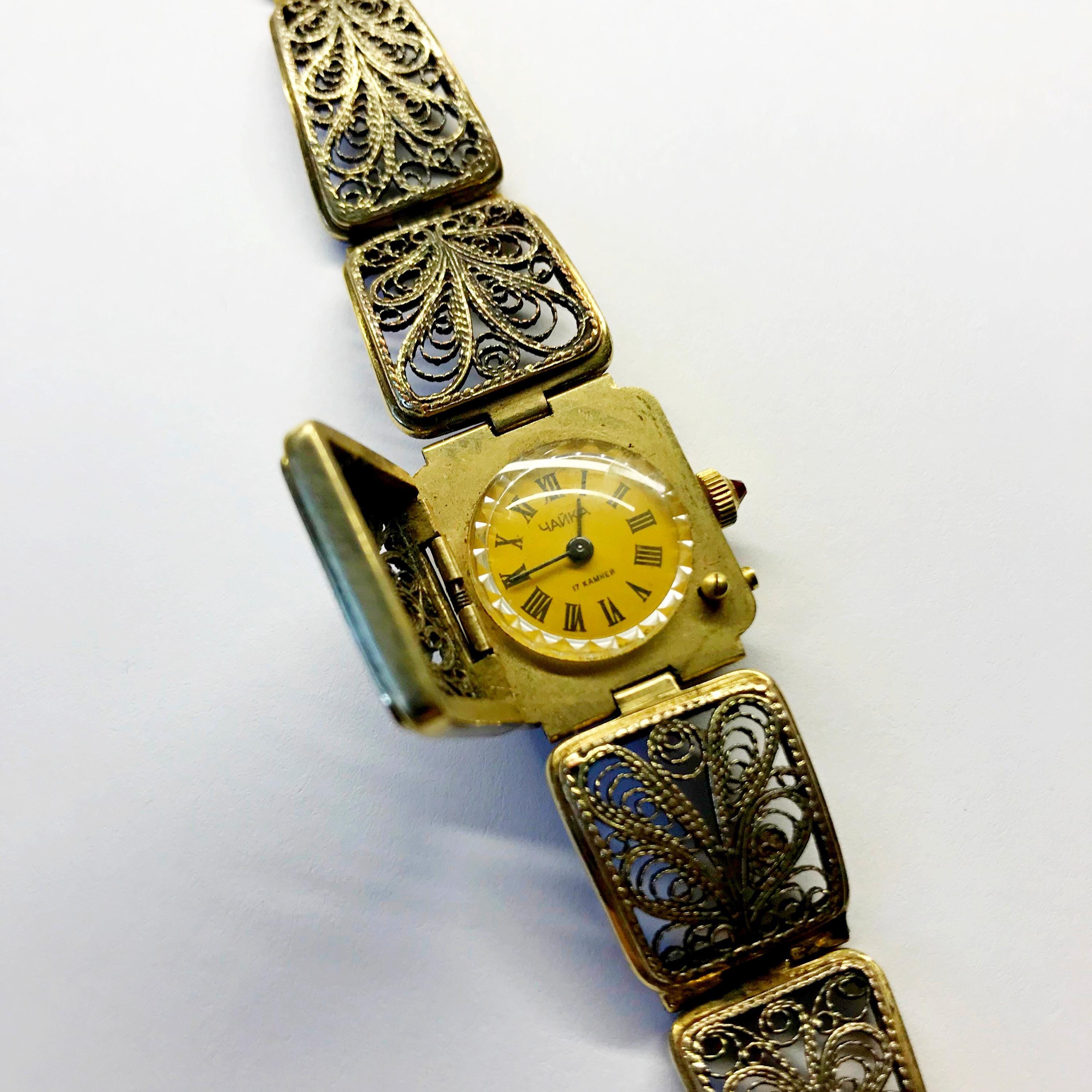 Vintage CHAIKA Women\'s Filigree‎ Gold Plated Hidden Cocktail Watch Soviet Union Soviet Vintage Chaika Women main image 2