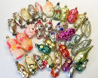 Vintage glass christmas tree ornament animals -  decoration