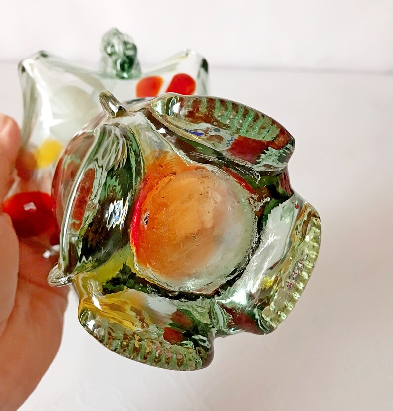 Vintage soviet glass vase Basket
* Material - glass. 
* Made in 1970s on the territory of USSR.
* Application - decorating the room.
* Weight 706 grams (0.69 lbs).
* Size 26*16 cm (7.8*3.1 inches).