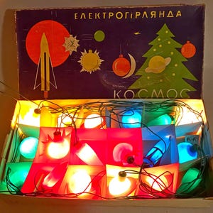 Vintage USSR Christmas Tree Garland: Space Theme, 1970s Electric Lights