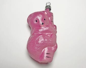 Vintage julgransprydnad i glas: Björn på en björk restaurerad