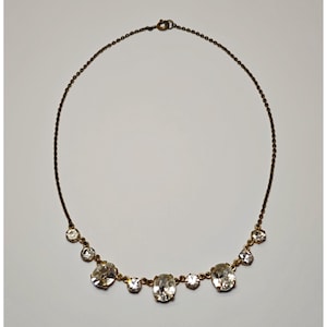 Vintage Tsjechische strass choker: messing, glasdruppel plakken, art-deco bruidssieraden