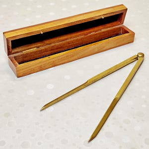 Vintage Brass Proportional Divider, French Nautical Drafting Tool, Wooden Anchor Box