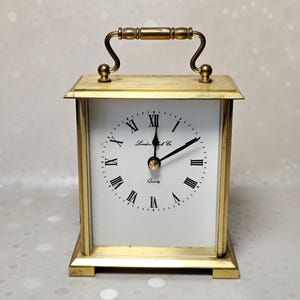 Vintage Brass Carriage Clock London Clock Co German Quartz Movement Mantel Desk Clock Classic Table Decor Working Clock Roman Numerals