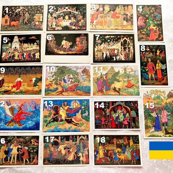 Soviet folk art postcards Products of the masters of Palekh - Palekh - Fairy tales - Folk heroes - folklore