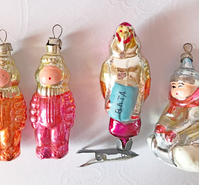 Restored soviet vintage glass Christmas tree Ornaments.
Made in USSR 1970s. Were in use.
The restoration is of very high quality.