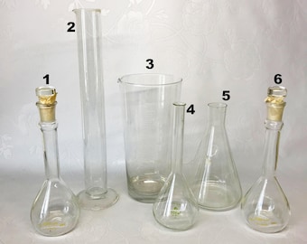 vintage laboratory glassware - Apothecary bottle - Chemistry measuring flasks