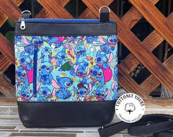 Blauwe schetsmatige Alien crossbodytas