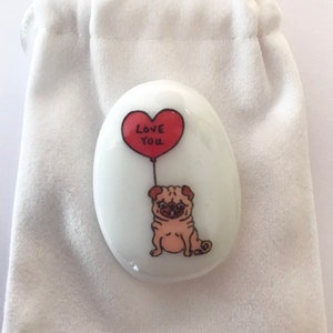 Pug, Heart, Personalised, Friendship, Good Luck, Keepsake, Stone, Gift, Present, Valentine, Best Friend, Lucky Charm, Balloon, Love You image 4