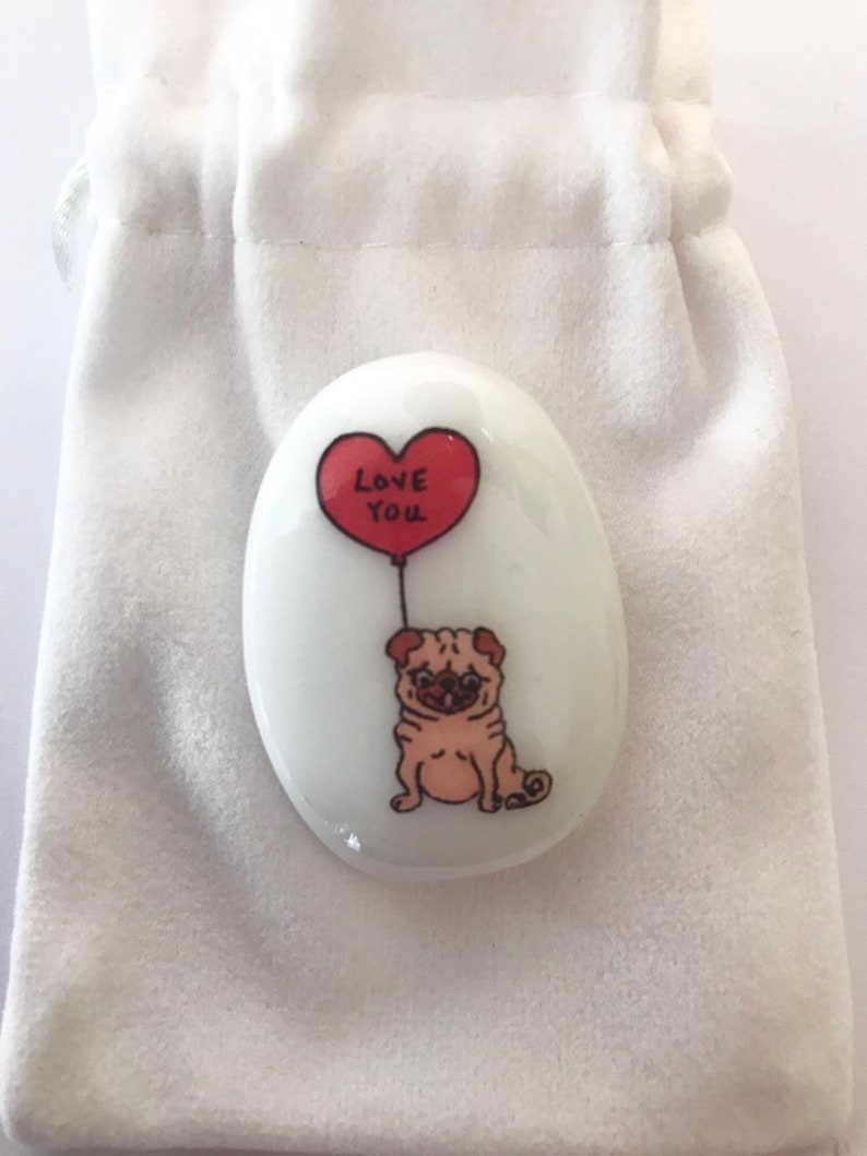 Pug, Heart, Personalised, Friendship, Good Luck, Keepsake, Stone, Gift, Present, Valentine, Best Friend, Lucky Charm, Balloon, Love You image 4