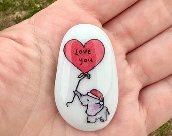 Christmas Elephant, Heart, Personalised, Friendship, Good Luck, Keepsake, Stone, Gift, Present, Best Friend, Lucky Charm, Love You