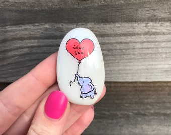 Elephant, Heart, Personalised, Friendship, Good Luck, Keepsake, Stone, Gift, Present, Valentine, Best Friend, Lucky Charm, Love You, Baby