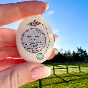 Ich liebe dich bis zum Mond und zurück, Mond, Sterne, viel Glück, Andenken, Stein, Geschenk, Geschenk, Momento, Bester Freund, Wortspiel, Wortspiel, Ehemann, Frau,