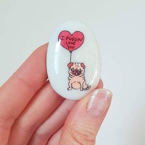 Pug, Heart, Personalised, Friendship, Good Luck, Keepsake, Stone, Gift, Present, Valentine, Best Friend, Lucky Charm, Balloon, Love You