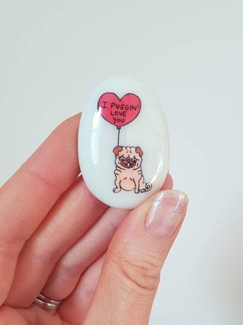 Pug, Heart, Personalised, Friendship, Good Luck, Keepsake, Stone, Gift, Present, Valentine, Best Friend, Lucky Charm, Balloon, Love You image 1