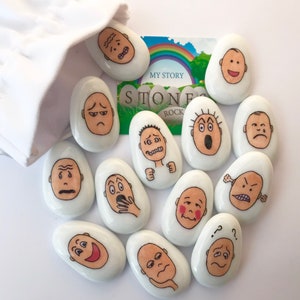 Emotion, Faces, Emotions, Regulation tools, Stones, Emotional, Literacy, Story Stones, Set, Sack, Storytelling, Adult, Kids, SEN