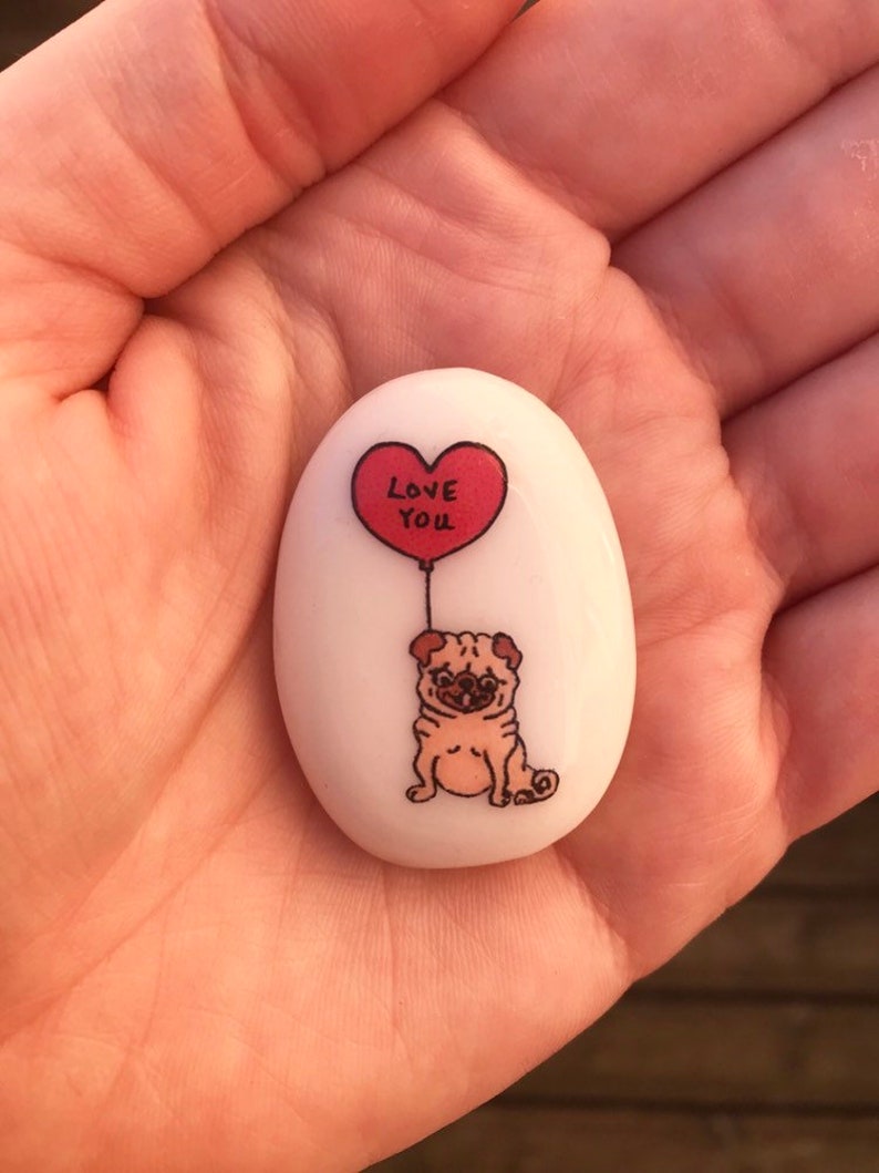 Pug, Heart, Personalised, Friendship, Good Luck, Keepsake, Stone, Gift, Present, Valentine, Best Friend, Lucky Charm, Balloon, Love You image 3