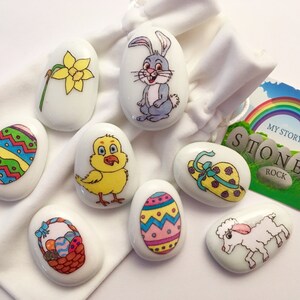 Easter, Story Stones Set, Storytelling Stones, Easter Bunny, Chick, Egg, Easter Egg, Hunt, Alternative, Easter Story image 1