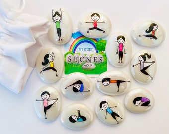 Yoga, Yoga Poses, Meditation, Mindfulness, Nature, Story Stones, Story Sack, Yoga Gift, Set, Pebble Art, Stones, Health, Exercise, Namaste