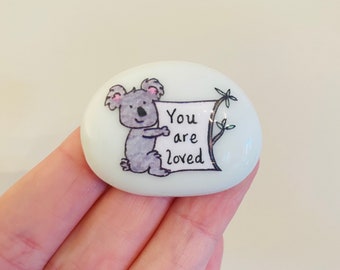 Koala, Koala Bear, Personalised, Positive Affirmations, Keepsake, Stone, Gift, Present, Momento, Best Friends, Hearts, Lucky Charm, Pebble