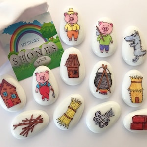 Three Little Pigs, 3 Little Pigs, Story Stones, Storytelling Set, Fairytale, Traditional, Tale, Book, Story Sack, Pigs, Big Bad Wolf
