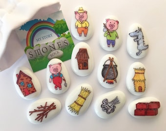Three Little Pigs, 3 Little Pigs, Story Stones, Storytelling Set, Fairytale, Traditional, Tale, Book, Story Sack, Pigs, Big Bad Wolf