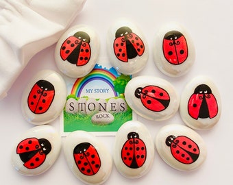 New Ladybird, Ladybug, Number, Stones, Pebbles, Numbers, Gift, Story Stones, Set, Storytelling, Maths, Counting, Learn to Count, Boys, Girls