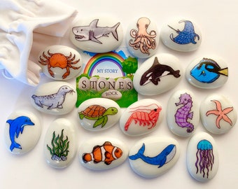 Under the Sea, Ocean, Story Stones, Sea-life, Sea, Shark, Whale, Imaginative Play, Story, Make Believe, Book, Reading, Kids Gifts, Unique,